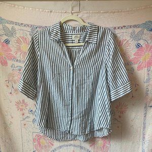 J Crew Navy and White Stripped Short Sleeve Top